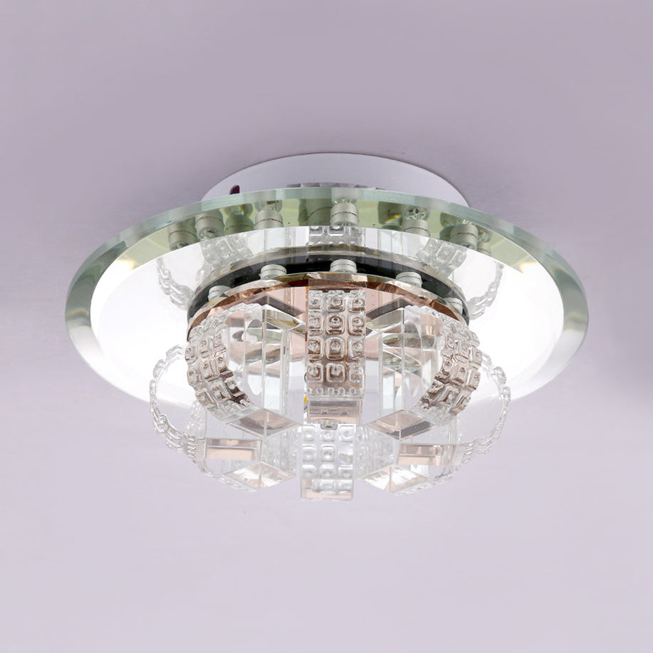 Clear Crystal Flush Mount Ceiling Light - Round Fixture / Warm