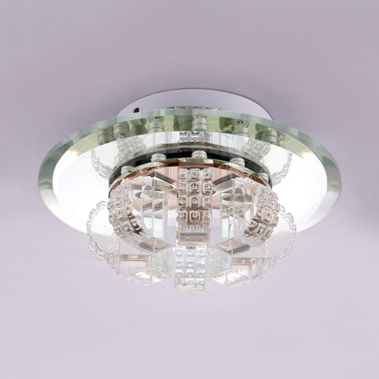 Clear Crystal Flush Mount Ceiling Light - Round Fixture / Warm