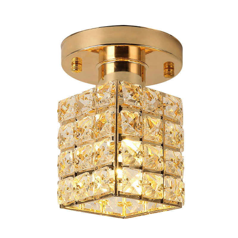 Modern Crystal Semi Flushmount Ceiling Light With Rectangle Block Shade