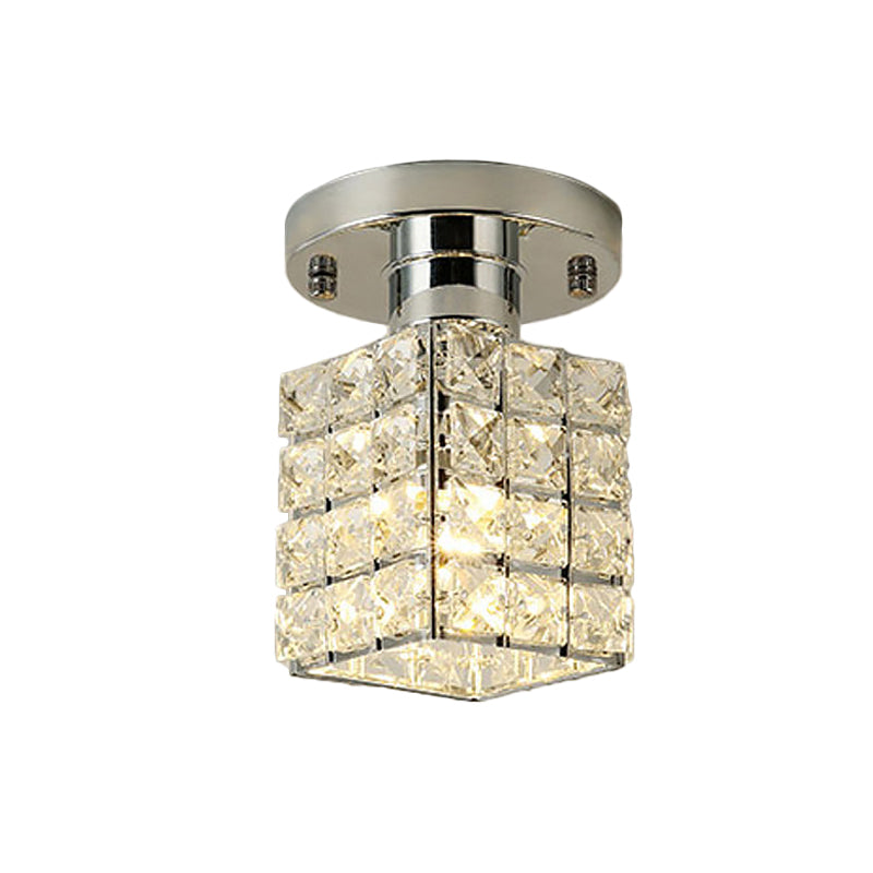 Modern Crystal Semi Flushmount Ceiling Light With Rectangle Block Shade