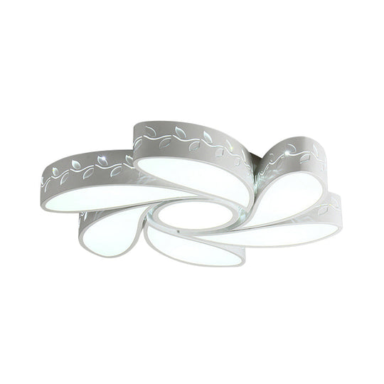 Modern White Metal Hollow Floral Flush Ceiling Light With Led For Bedroom