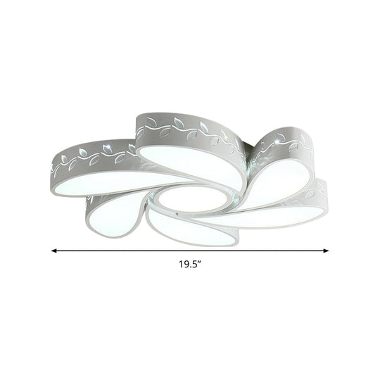 Modern White Metal Hollow Floral Flush Ceiling Light With Led For Bedroom