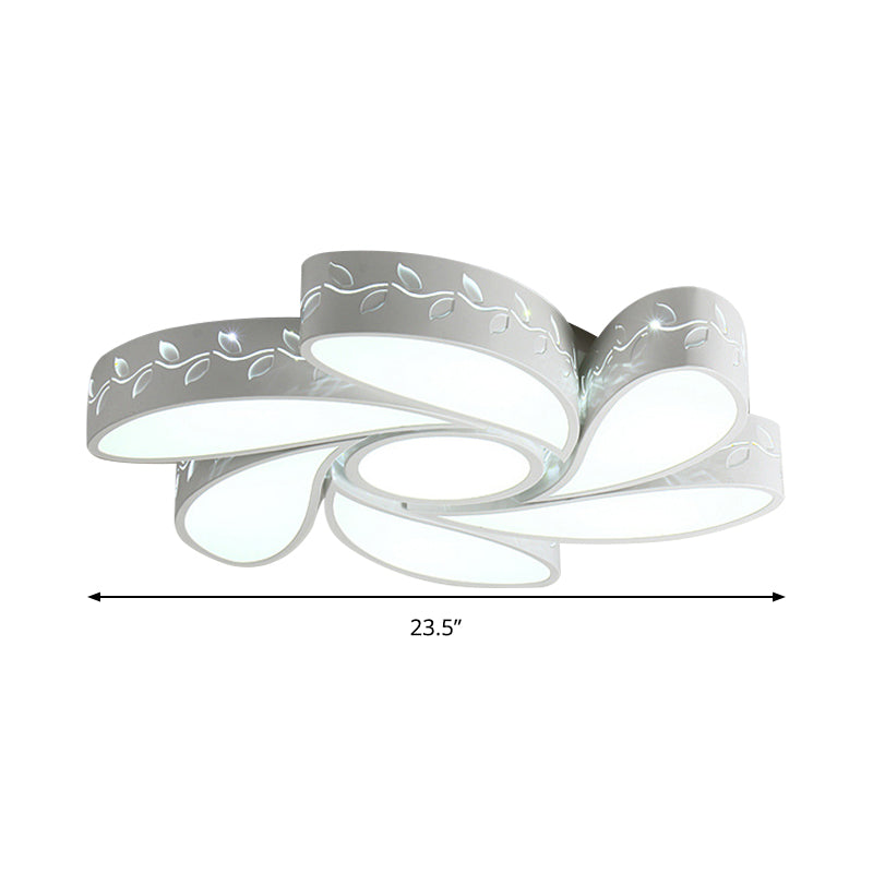 Modern White Metal Hollow Floral Flush Ceiling Light With Led For Bedroom