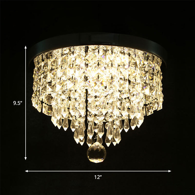 Glamorous Crystal Drum Ceiling Light In Chrome - Flush Mount Fixture
