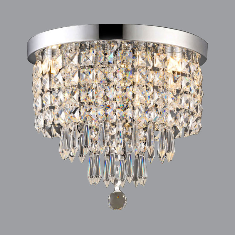 Glamorous Crystal Drum Ceiling Light In Chrome - Flush Mount Fixture