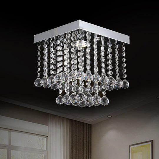 Chrome Crystal Flush Mount Ceiling Light Fixture With Cascading Balls