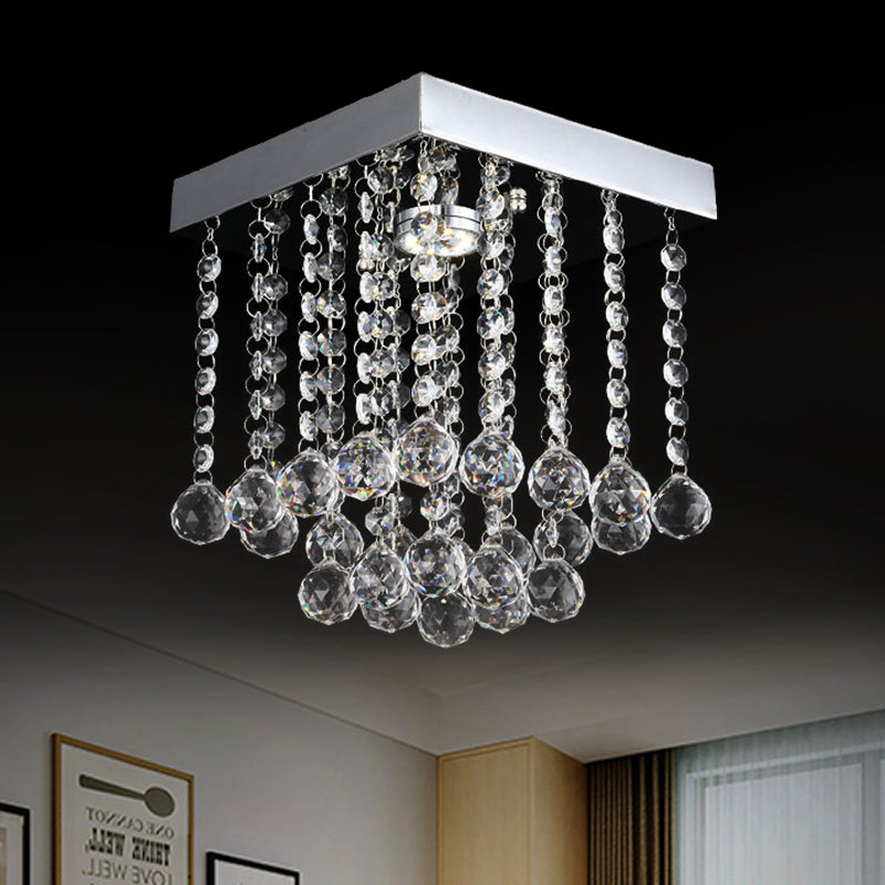 Chrome Crystal Flush Mount Ceiling Light Fixture With Cascading Balls Clear / 8