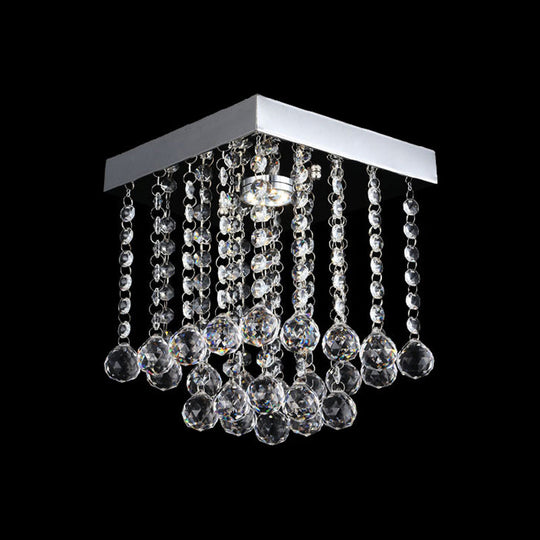 Chrome Crystal Flush Mount Ceiling Light Fixture With Cascading Balls