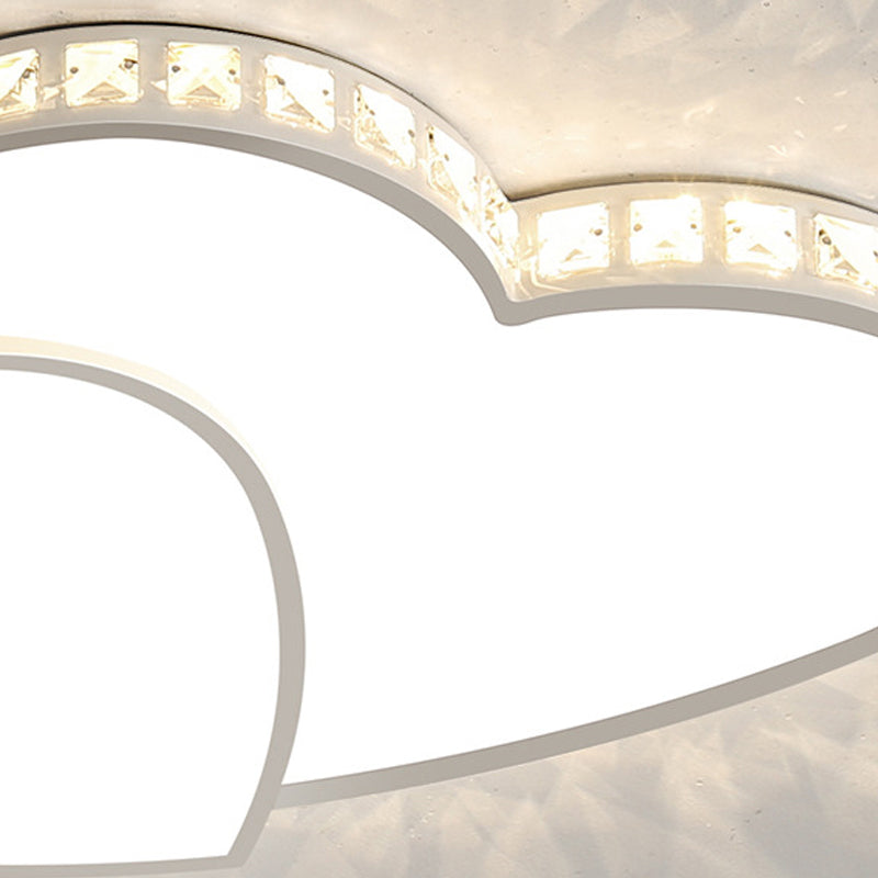 Romantic Acrylic Double Heart Ceiling Light With Sparkling Led Crystals In White - Perfect For