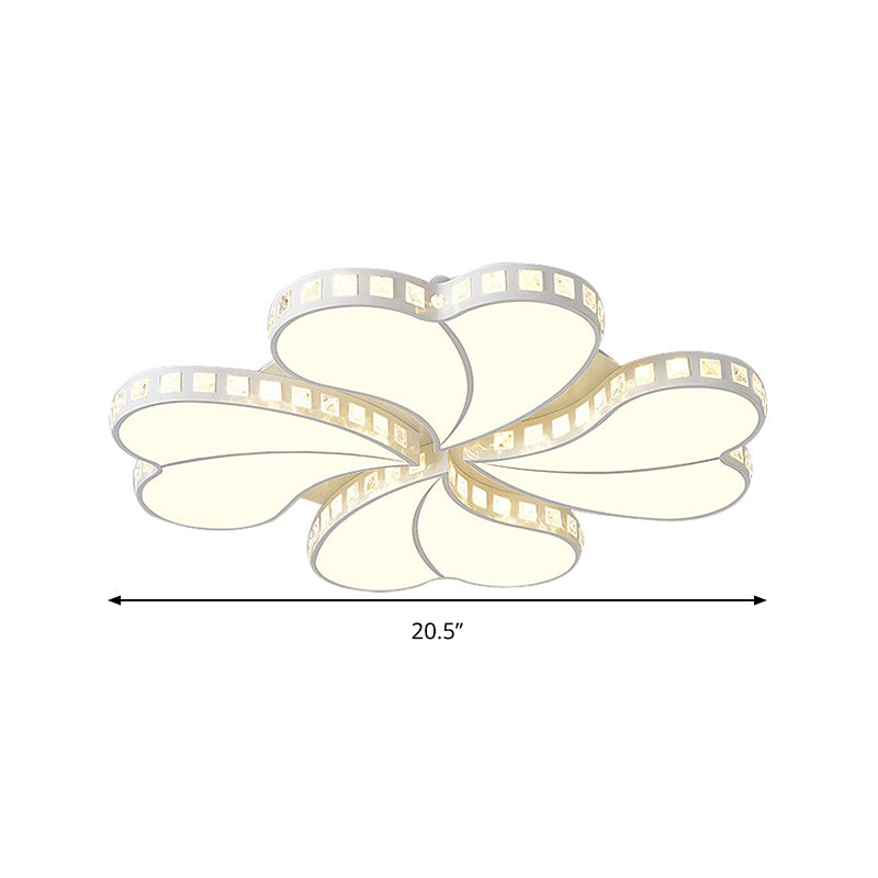 Child Bedroom Heart Flush Ceiling Light: Luxurious White Lamp With Crystal Accents