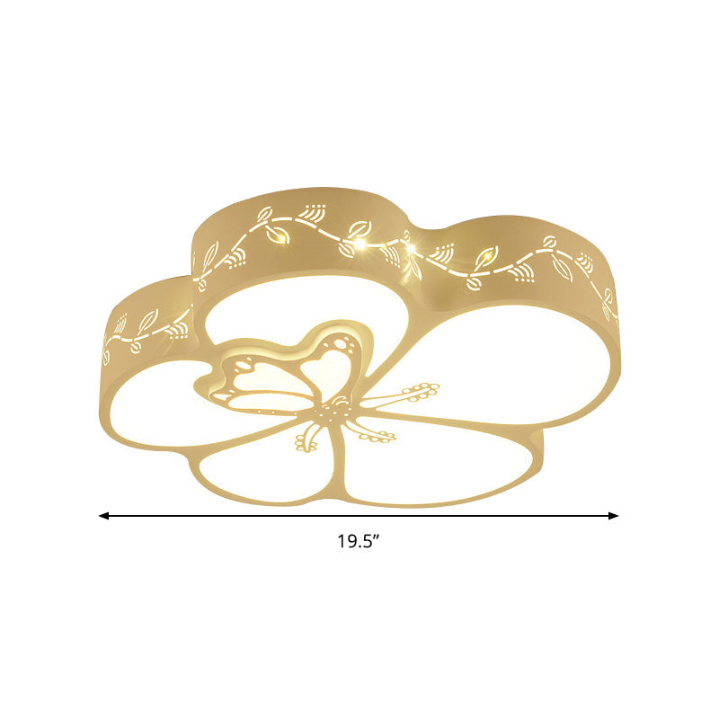 Modern Led Ceiling Light With Butterfly Metal Flush Mount For Girls Bedroom - White