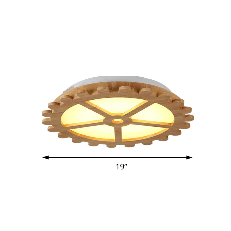 Beige Led Flush Mount Ceiling Lamp For Kids’ Bedroom - Lovely Wooden Design