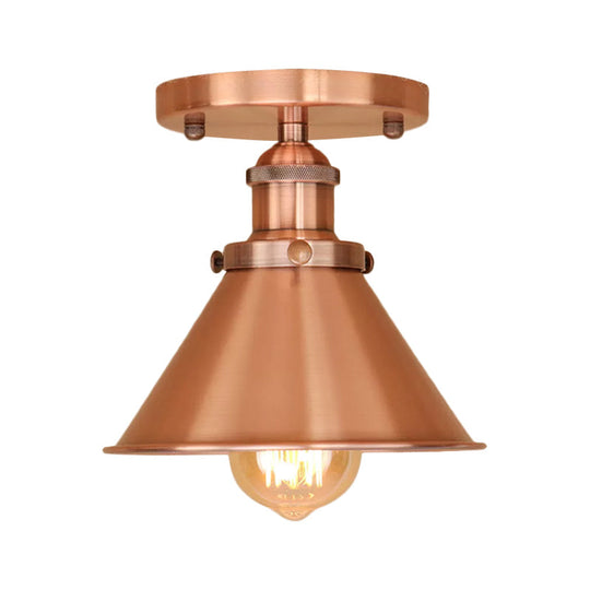 Industrial Iron Cone Shade 1 - Light Ceiling Lamp: Rust/Black/Copper Semi Mount Lighting