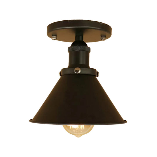 Industrial Iron Cone Shade 1 - Light Ceiling Lamp: Rust/Black/Copper Semi Mount Lighting