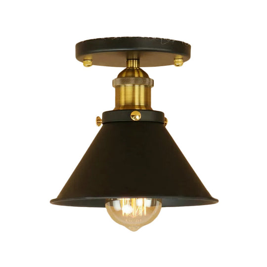 Industrial Iron Cone Shade 1 - Light Ceiling Lamp: Rust/Black/Copper Semi Mount Lighting