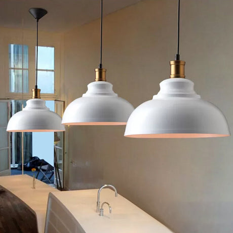 Industrial Metal Ceiling Suspension Lamp In Black/White - Single-Bulb Drop Pendant Bowl Shape White