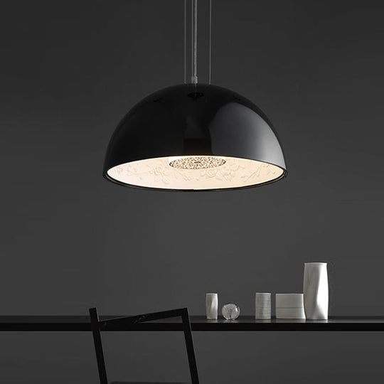 Hemispherical Resin Pendant Light 16’/23’ – Single Living Room Lamp In Black/White With