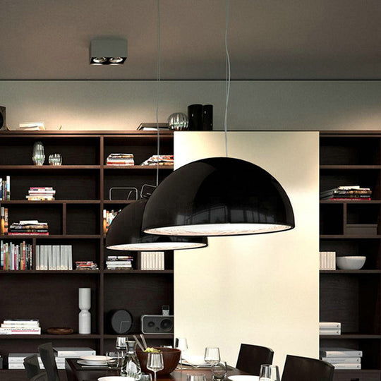Hemispherical Resin Pendant Light 16’/23’ – Single Living Room Lamp In Black/White With