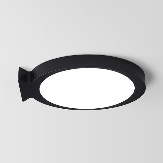 Creative Led Fish Flushmount Ceiling Lamp For Kindergarten Bathrooms - Acrylic Oval Design Black /