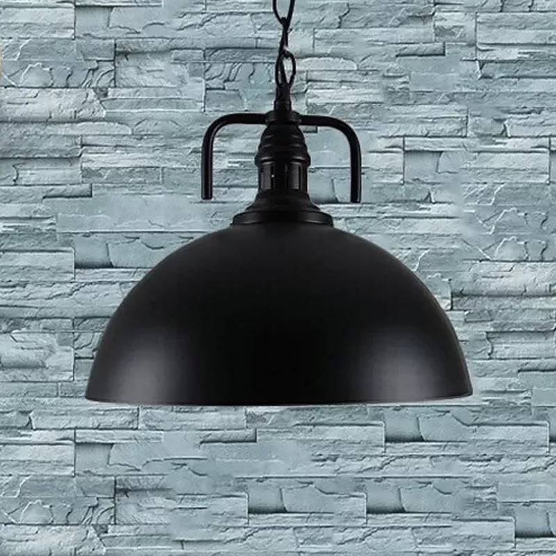 Hemisphere Porch Hanging Light - Rural Metallic Suspension Pendant With Black Finish & 1 Bulb
