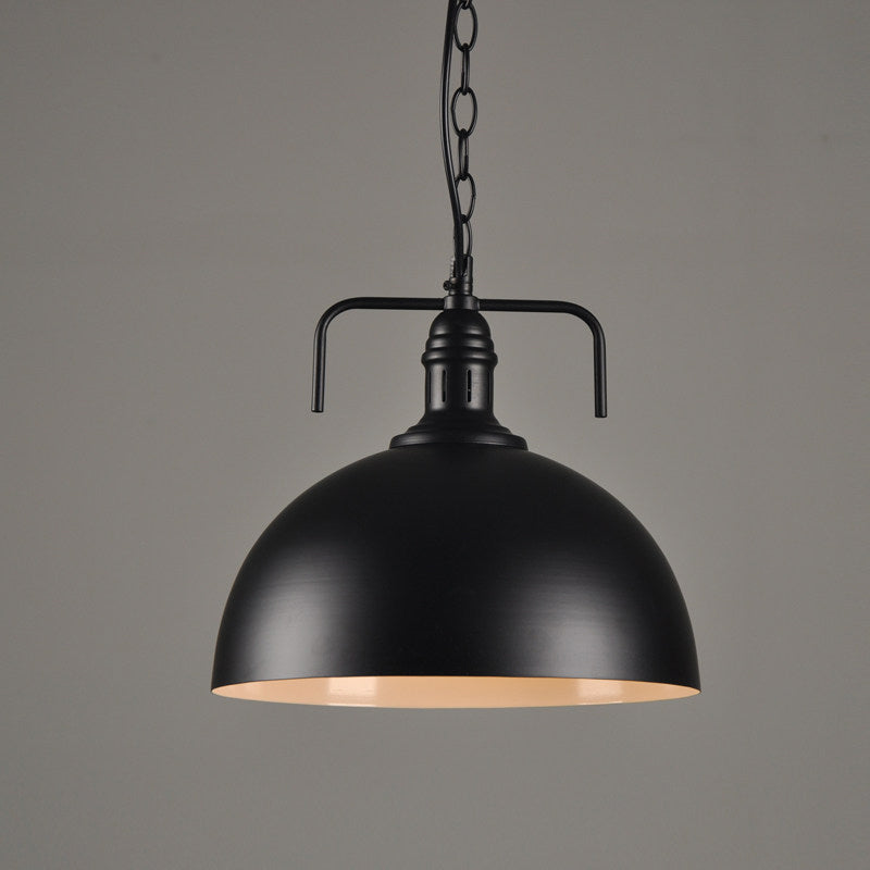 Hemisphere Porch Hanging Light - Rural Metallic Suspension Pendant With Black Finish & 1 Bulb