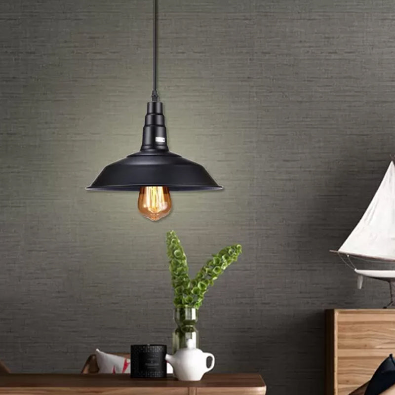 Country Style Black Barn Pendant Ceiling Light With Metal Finish - Kitchen Plug-In Pendulum (1 Bulb)