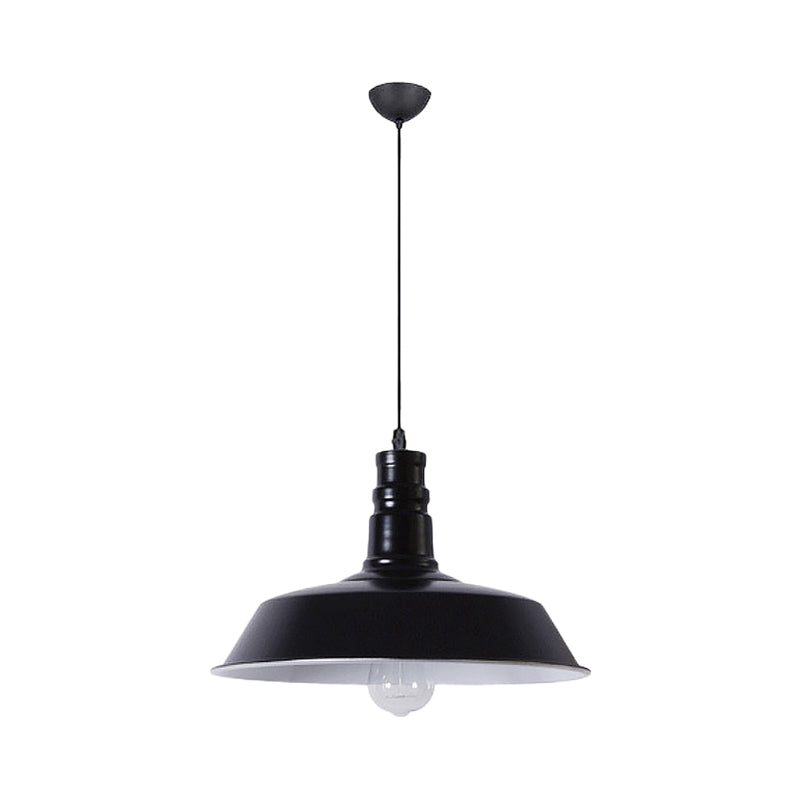 Industrial Barn Shade Pendant Lamp With Rolled-Trim Head - Red/Yellow/White Finish