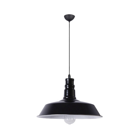Industrial Barn Shade Pendant Lamp With Rolled-Trim Head - Red/Yellow/White Finish