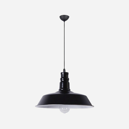 Industrial Barn Shade Pendant Lamp With Rolled-Trim Head - Red/Yellow/White Finish