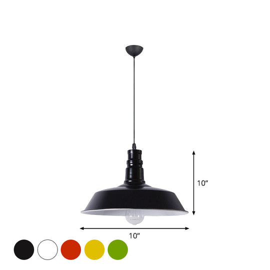 Industrial Barn Shade Pendant Lamp With Rolled-Trim Head - Red/Yellow/White Finish