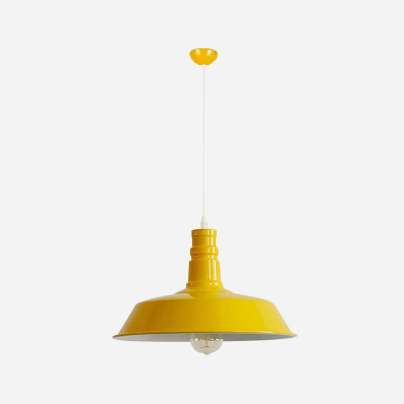 Industrial Barn Shade Pendant Lamp With Rolled-Trim Head - Red/Yellow/White Finish