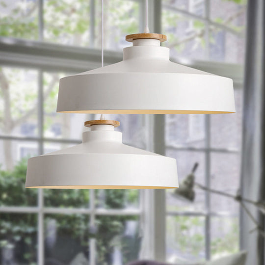 Vintage Pot Lid Shaped Pendant Light Fixture For Dining Room Ceiling - Black/White Metal 1-Light