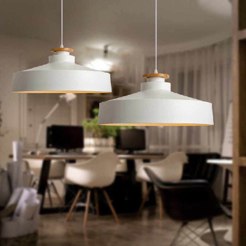 Vintage Pot Lid Shaped Pendant Light Fixture For Dining Room Ceiling - Black/White Metal 1-Light