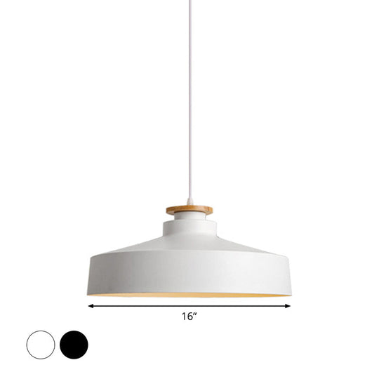 Vintage Pot Lid Shaped Pendant Light Fixture For Dining Room Ceiling - Black/White Metal 1-Light