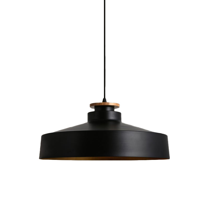 Vintage Pot Lid Shaped Pendant Light Fixture For Dining Room Ceiling - Black/White Metal 1-Light