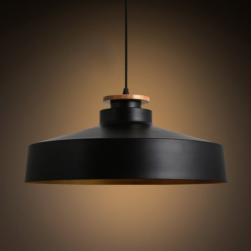 Vintage Pot Lid Shaped Pendant Light Fixture For Dining Room Ceiling - Black/White Metal 1-Light