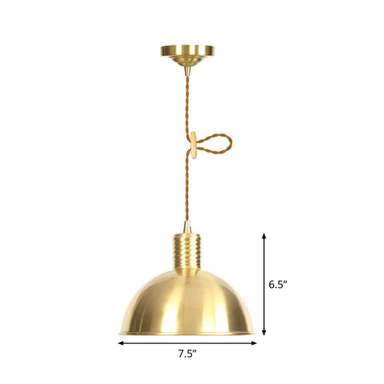 Antiqued Iron Gold Pendant Lamp With Single-Bulb Flat/Bowl/Cone Shade Suspension Fixture
