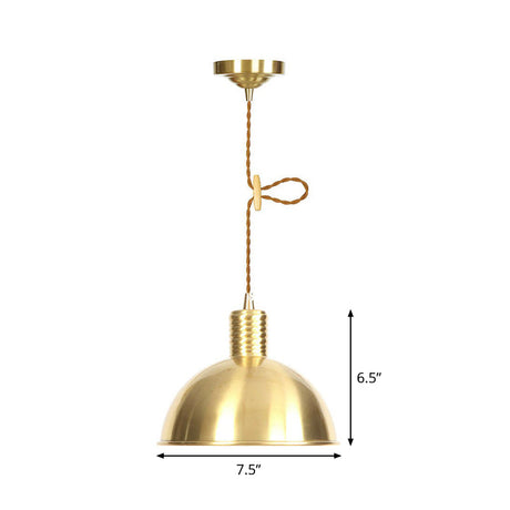 Iron Gold Pendant Lamp With Flat/Bowl/Cone Shade & Single-Bulb - Vintage Suspension Fixture
