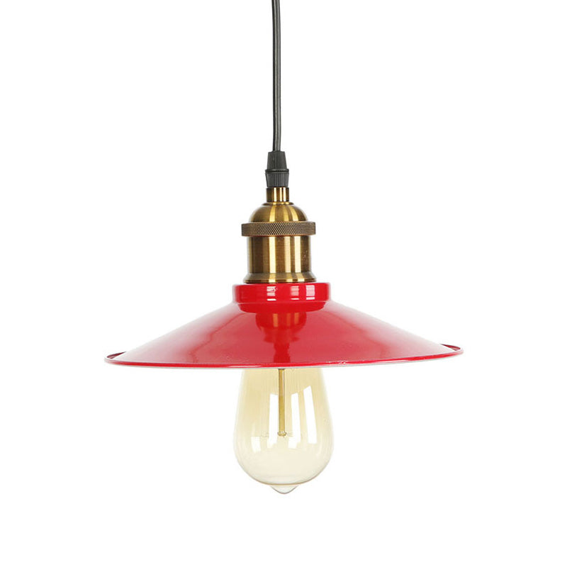 Red Iron Saucer Shade Pendant Light Kit - Loft Style Hanging Ceiling For Living Room 8.5’/10’/14’ W