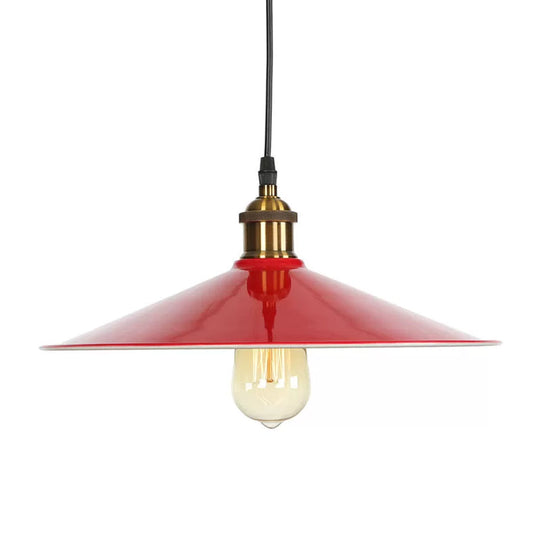 Red Iron Saucer Shade Pendant Light Kit - Loft Style Hanging Ceiling For Living Room 8.5’/10’/14’ W