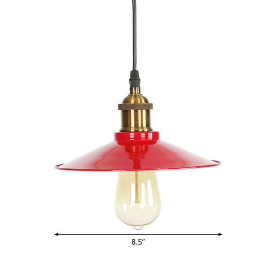 Red Iron Saucer Shade Pendant Light Kit - Loft Style Hanging Ceiling For Living Room 8.5’/10’/14’ W