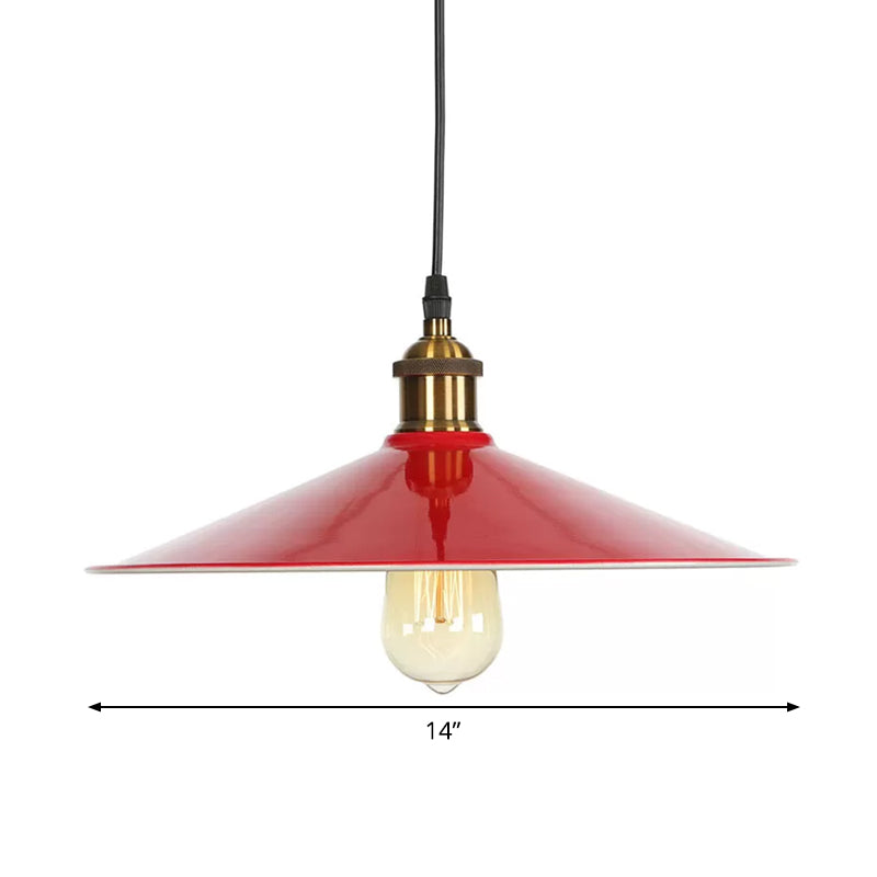 Red Iron Saucer Shade Pendant Light Kit - Loft Style Hanging Ceiling For Living Room 8.5’/10’/14’ W