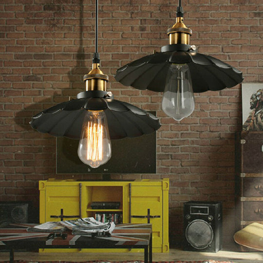 Industrial Black Floral Shade Beer Bar Pendant Lamp Metallic 1 Head 10’ Width