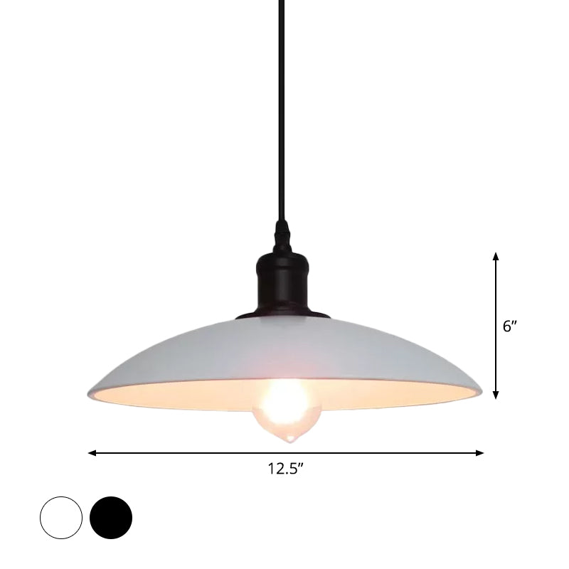 Vintage Metallic Bowl Pendant Light In Black/White For Living Room Ceiling