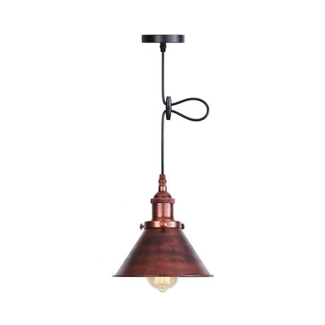 Industrial Cone Pendant Light In Black/Copper/Rust With Cord Grip - Single-Bulb Kitchen Bar Lighting