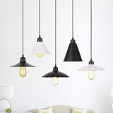Rustic Pendant Ceiling Lamp With Flared Iron Shade - Black Or White