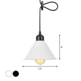 Rustic Pendant Ceiling Lamp With Flared Iron Shade - Black Or White