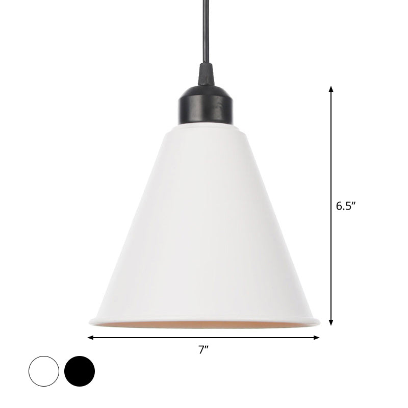 Rustic Pendant Ceiling Lamp With Flared Iron Shade - Black Or White