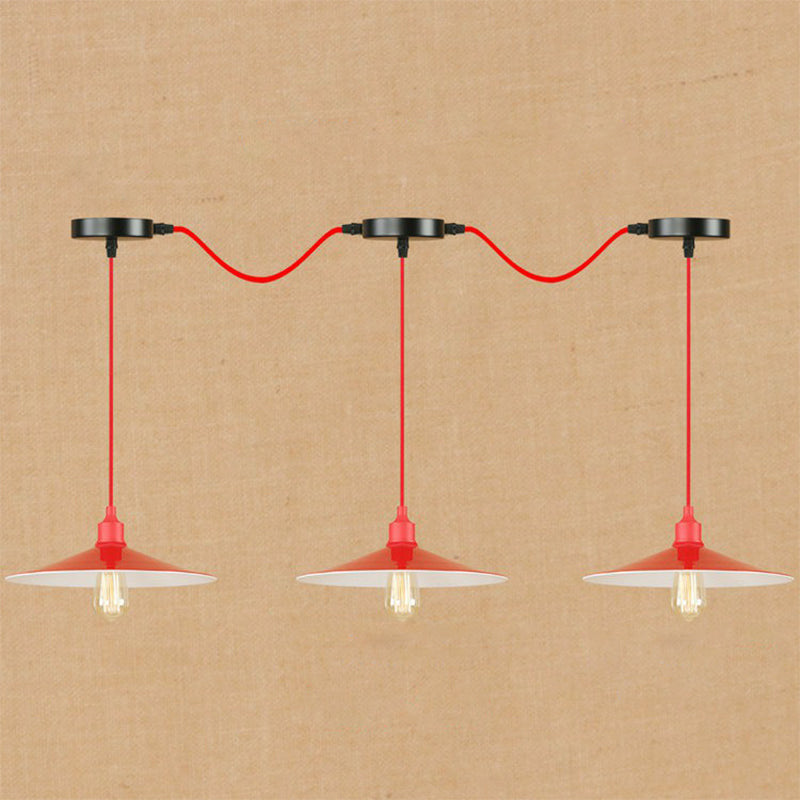 Red Metal Saucer Suspension Pendant Light For Living Room - 1/3-Head Swag Lighting Fixture 3 / A