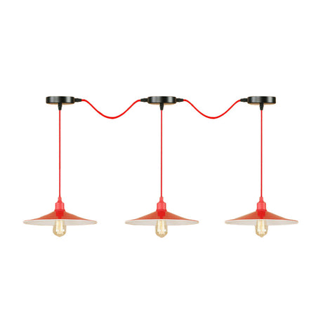 Red Metal Saucer Suspension Pendant Light For Living Room - 1/3-Head Swag Lighting Fixture